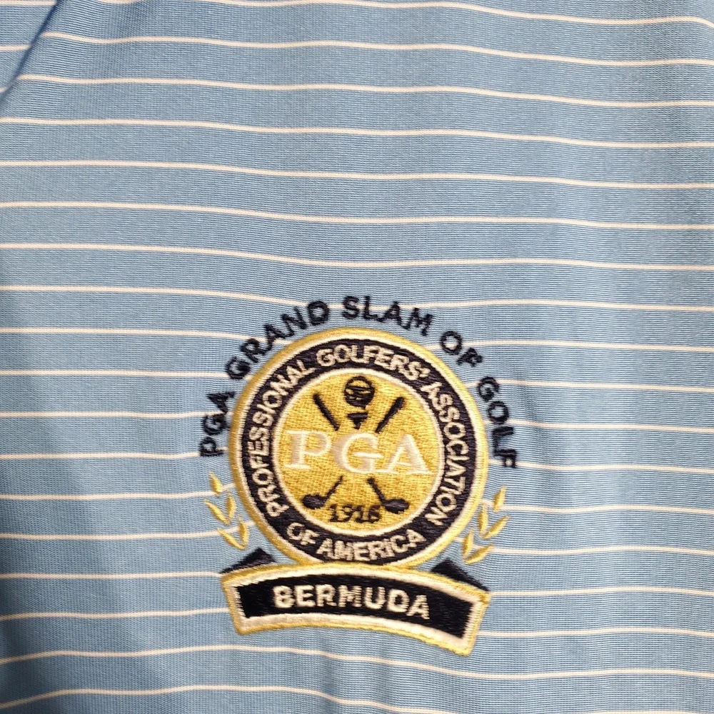 Nike Golf Polo Shirt Womens Large Blue Stripe Dri‎ Fit PGA Grand Slam Bermuda
